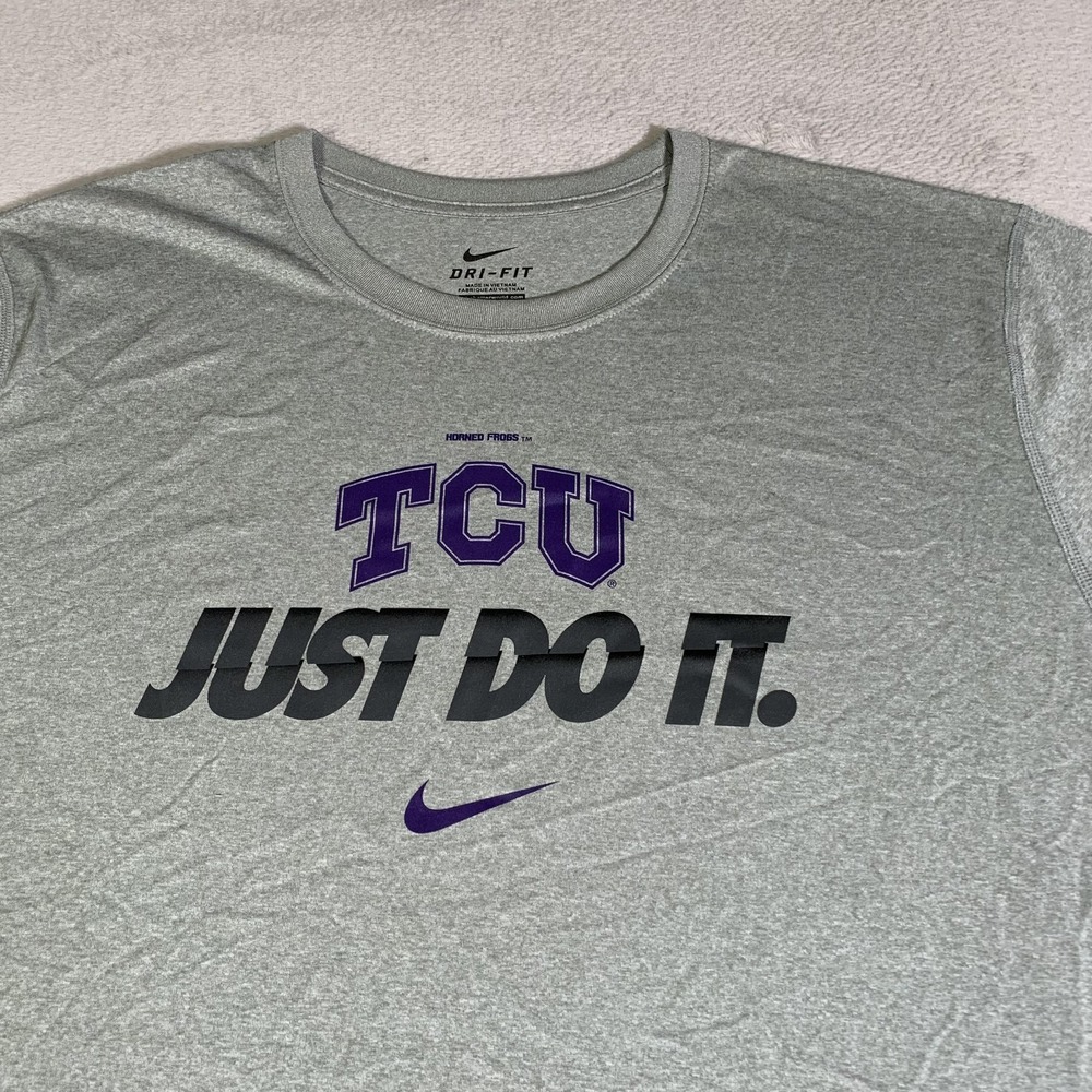 TCU Horned Frogs Shirt Mens 2XL Gray NCAA Nike Dri-FIT Just Do It Tee Top